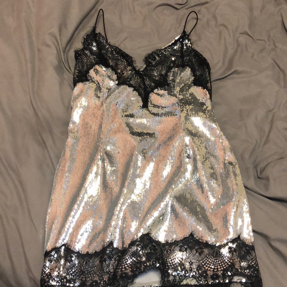 PRETTYLITTLETHING Silver Sequin dress